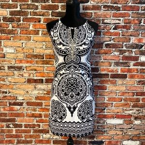 INC Dress Womens XSP Black and White Keyhole Halter Dress with Beaded Detail.